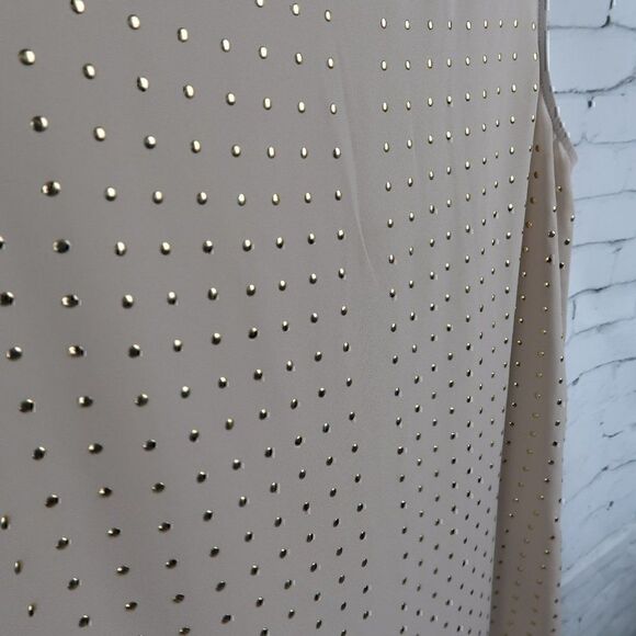 CHICO'S TAN SLEEVELESS ROUND NECK TANK TOP WITH GOLD METAL POLKA DOT DETAIL - Picture 7 of 9